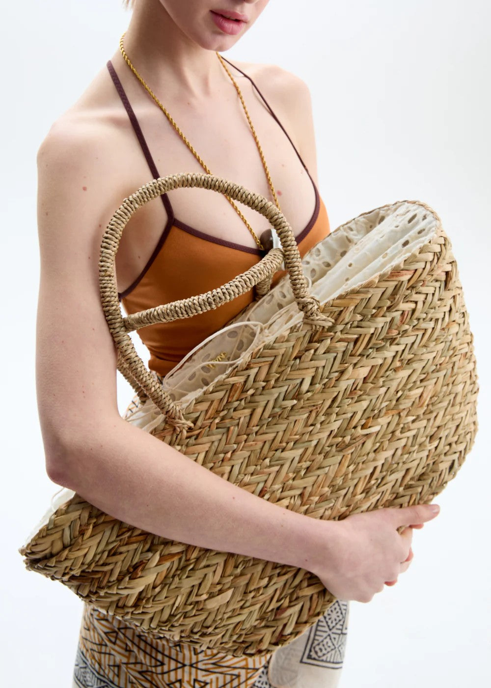 Nalì borsa shopping in tessuto e rafia "Santorini" Beige TMBS0006.PAGLIA