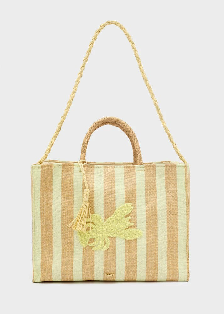 Nalì borsa a mano in tessuto e rafia "Stripes" Giallo QIBS0217.GIALLO