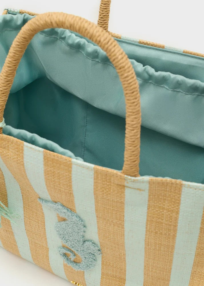 Nalì borsa a mano in tessuto e rafia "Stripes" Verde acqua QIBS0217.VERDE