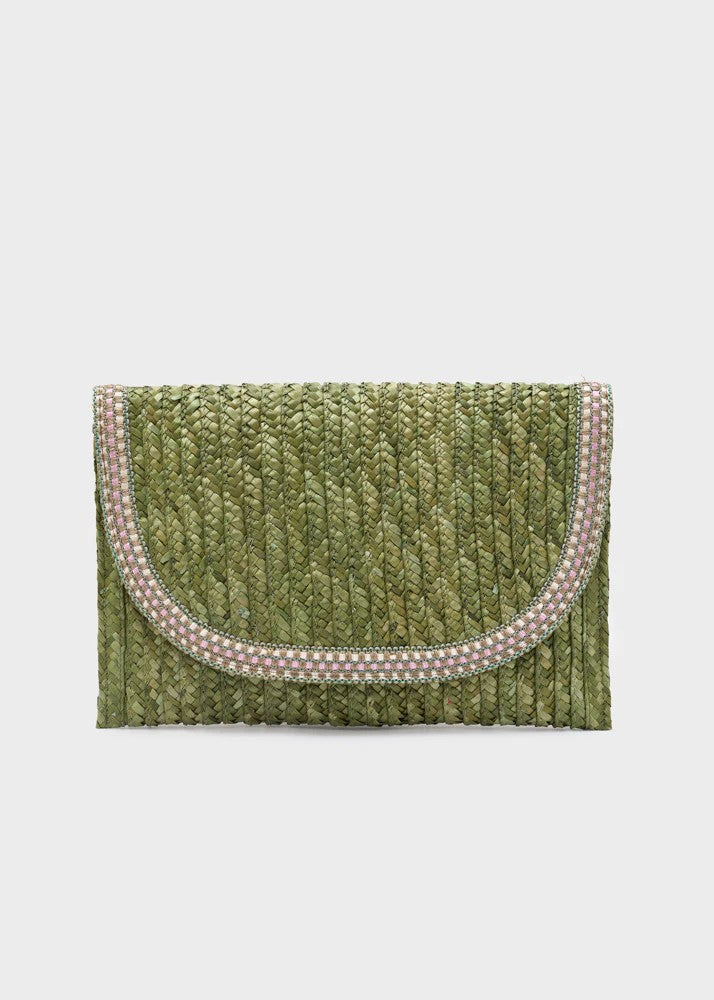 Nalì pochette in rafia "Sami" Verde QIPC0173.VERDE