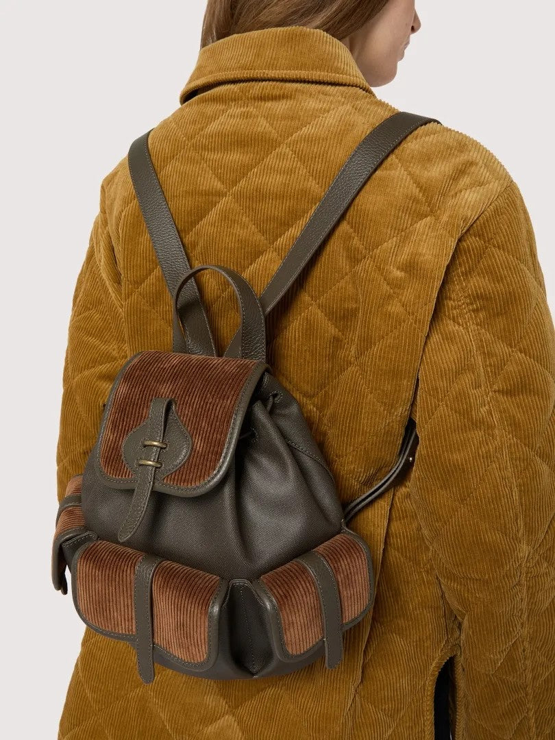 Coccinelle zaino in tessuto e pelle "Mawery Pocket Waxed Corduroy" Multicolor E1VGL140101.737 FANGO/FANGO/CO