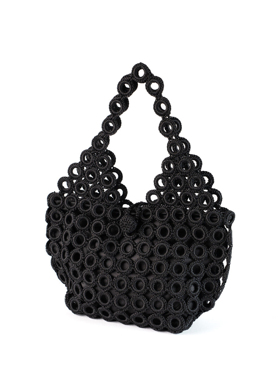 Enrico Versari borsa a spalla in tessuto "Madame" Nero CROCHET/M.BLACK