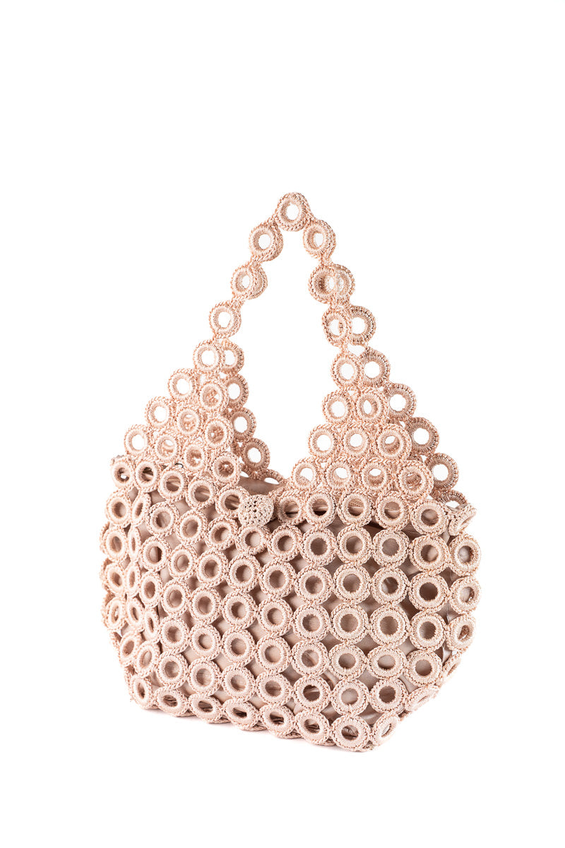 Enrico Versari borsa a spalla in tessuto "Madame" Beige CROCHET/M.LIGHT BROWN