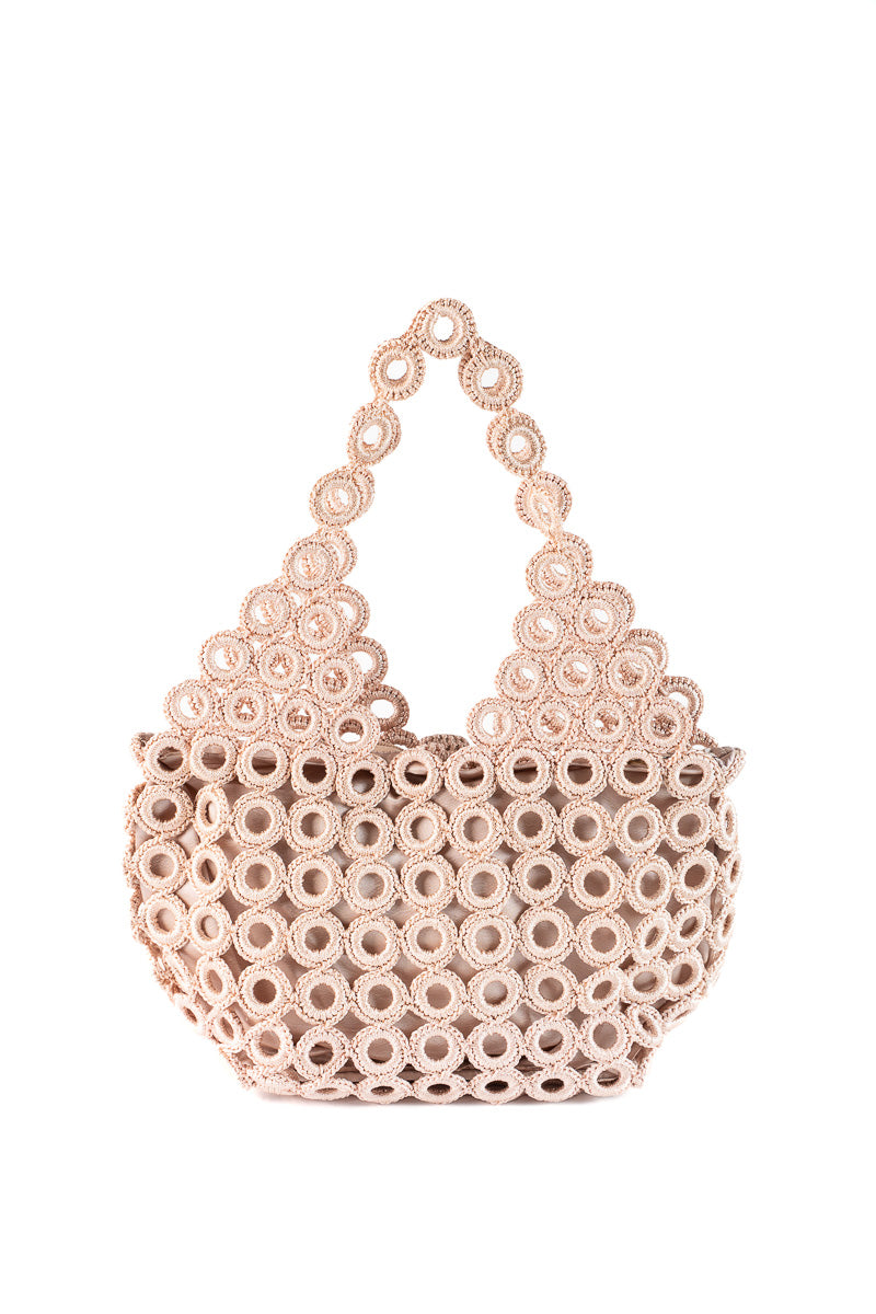 Enrico Versari borsa a spalla in tessuto "Madame" Beige CROCHET/M.LIGHT BROWN
