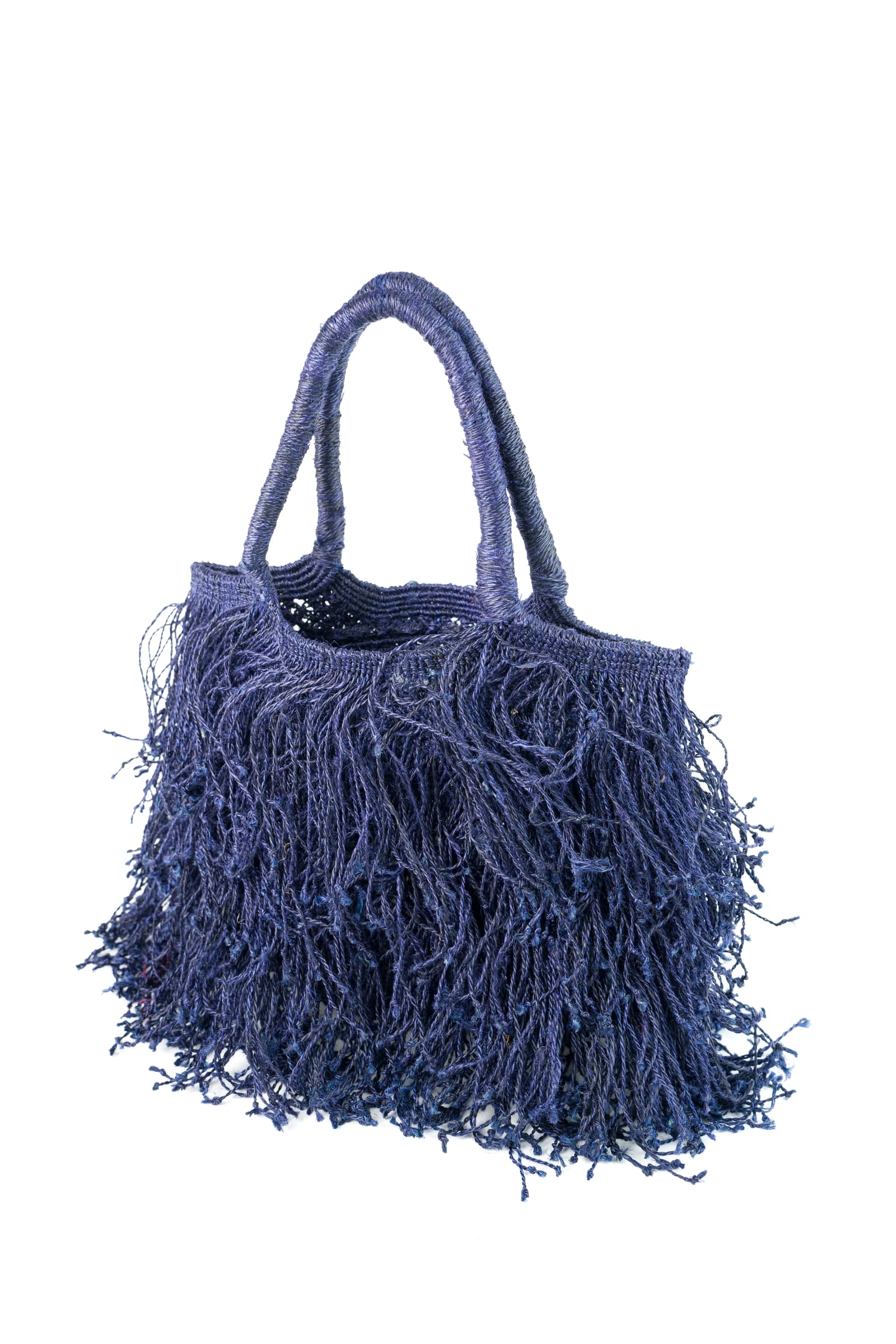 Enrico Versari borsa a mano in juta "Fringe" Blu FRINGE JUTA RIJ.MIDNIGHT BLUE