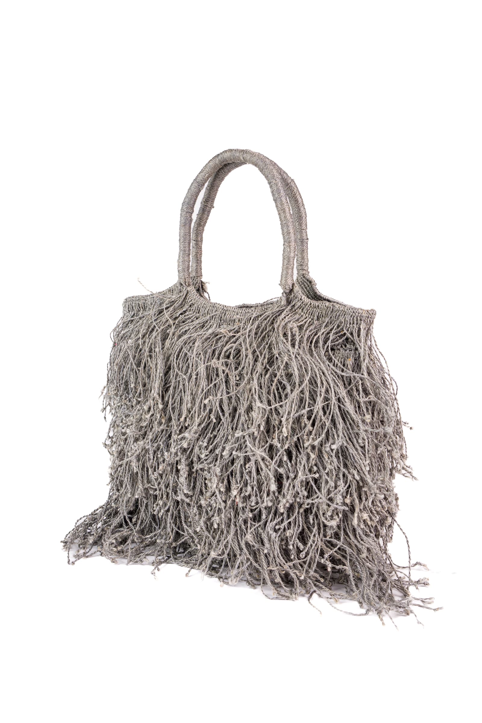 Enrico Versari borsa a mano in juta "Fringe" Grigio FRINGE JUTA RIJ.LIGHT ASH