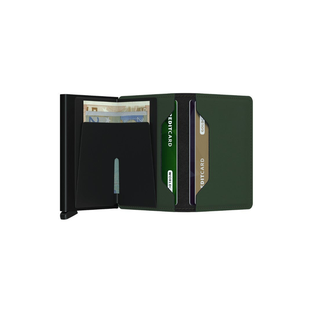 Secrid portafogli compatto in alluminio e pelle "Slimwallet Matte" Verde SM.GREEN/BLACK