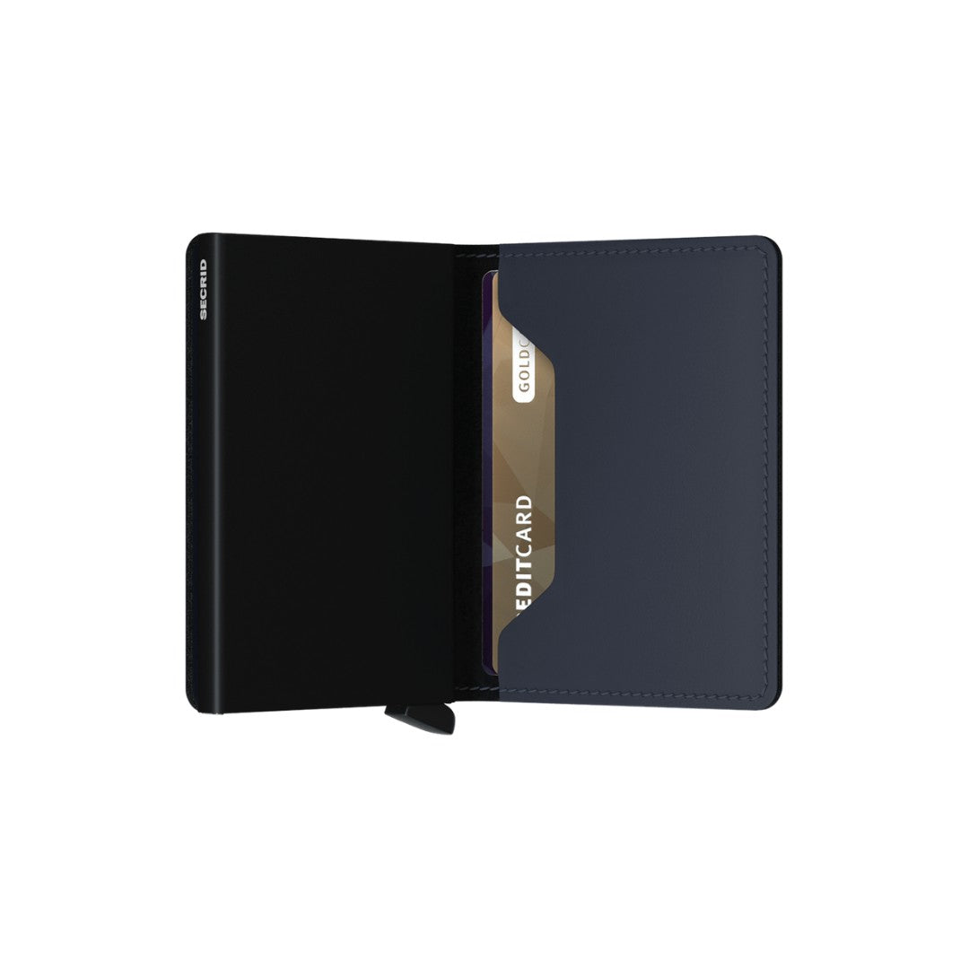 Secrid portafogli compatto in alluminio e pelle "Slimwallet Matte" Blu SM.NIGHT BLUE