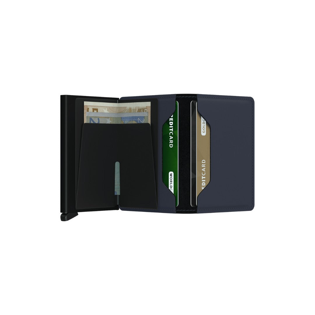 Secrid portafogli compatto in alluminio e pelle "Slimwallet Matte" Blu SM.NIGHT BLUE