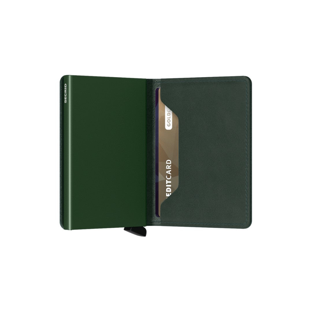 Secrid portafogli compatto in alluminio e pelle "Slimwallet Original" Verde SO.GREEN