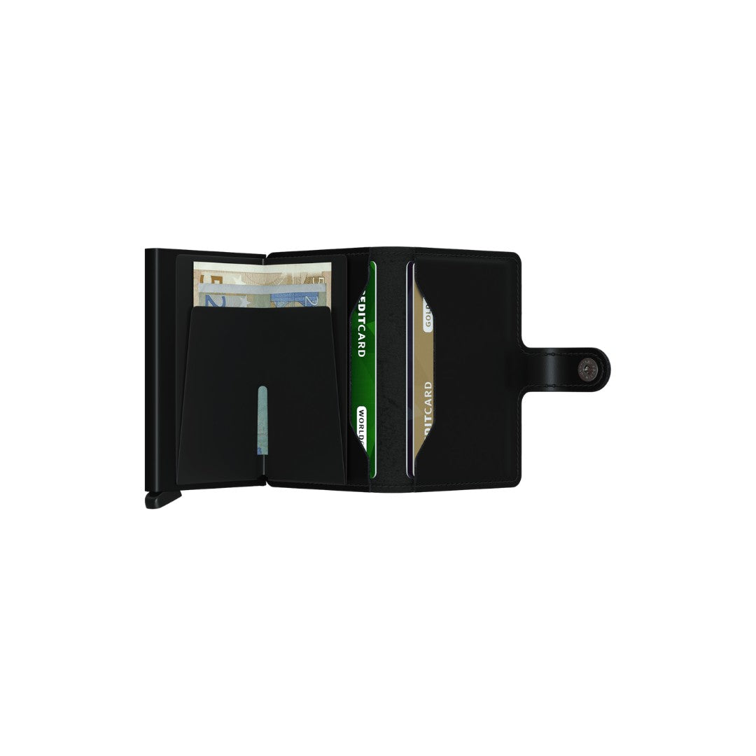 Secrid portafogli compatto in alluminio e pelle "Miniwallet Matte" Nero MM.BLACK