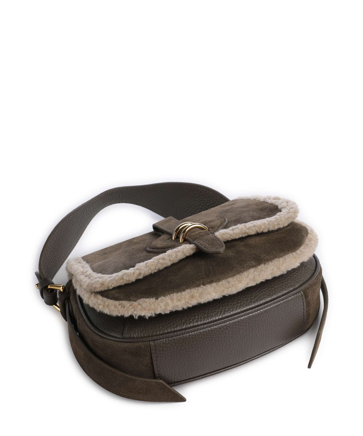 Coccinelle borsa a mano in camoscio ed ecopelliccia "Mavery Suede Ecofur" Verde E1V7J180201.509 FANGO-TAUPE
