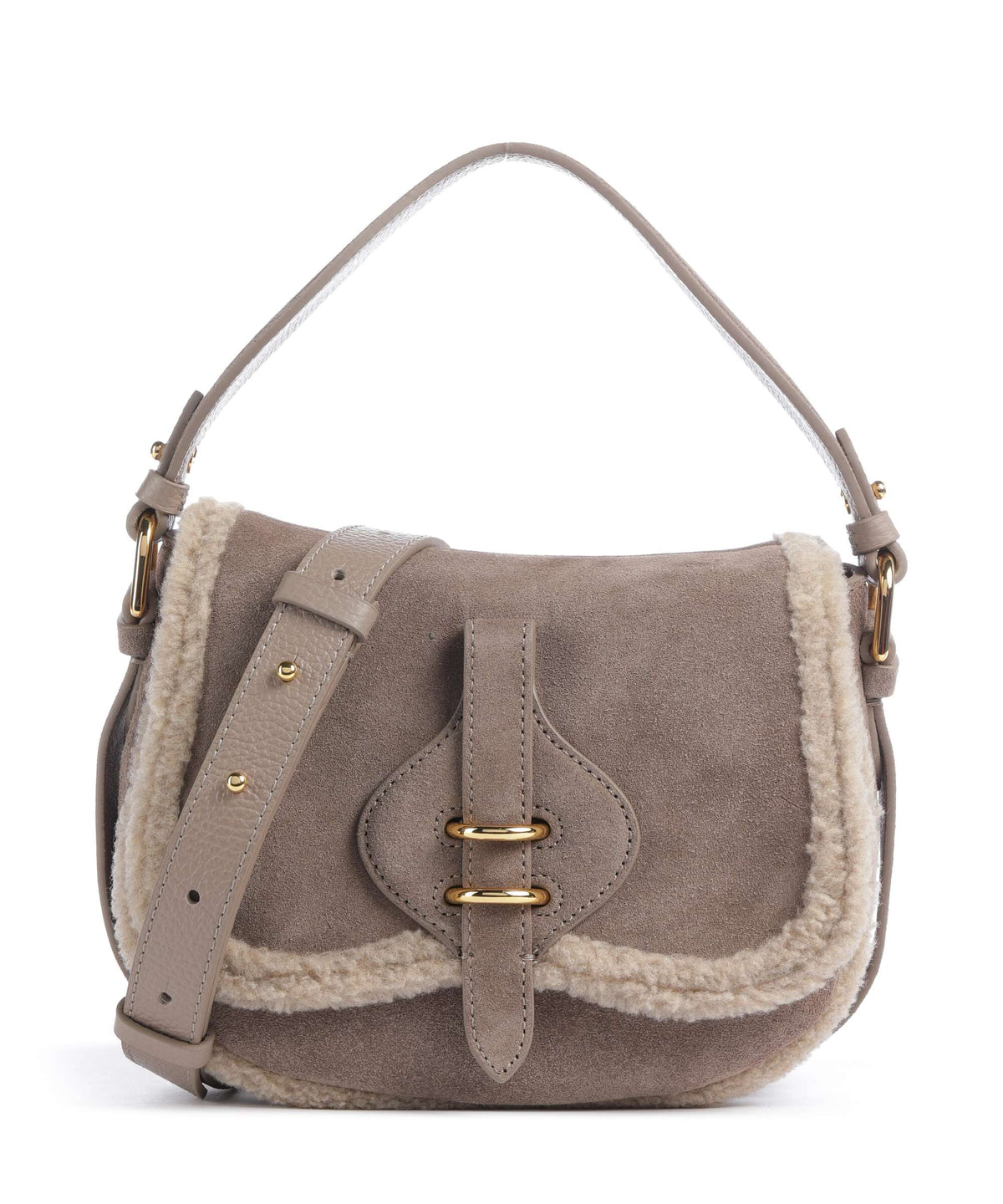 Coccinelle borsa a mano in camoscio ed ecopelliccia "Mavery Suede Ecofur" Tortora E1V7J180201.N59 WARM TAUPE