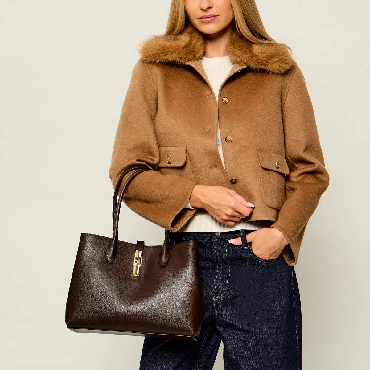Furla borsa shopping in pelle "Goccia" Marrone WB01978.4284S ESPRESSO