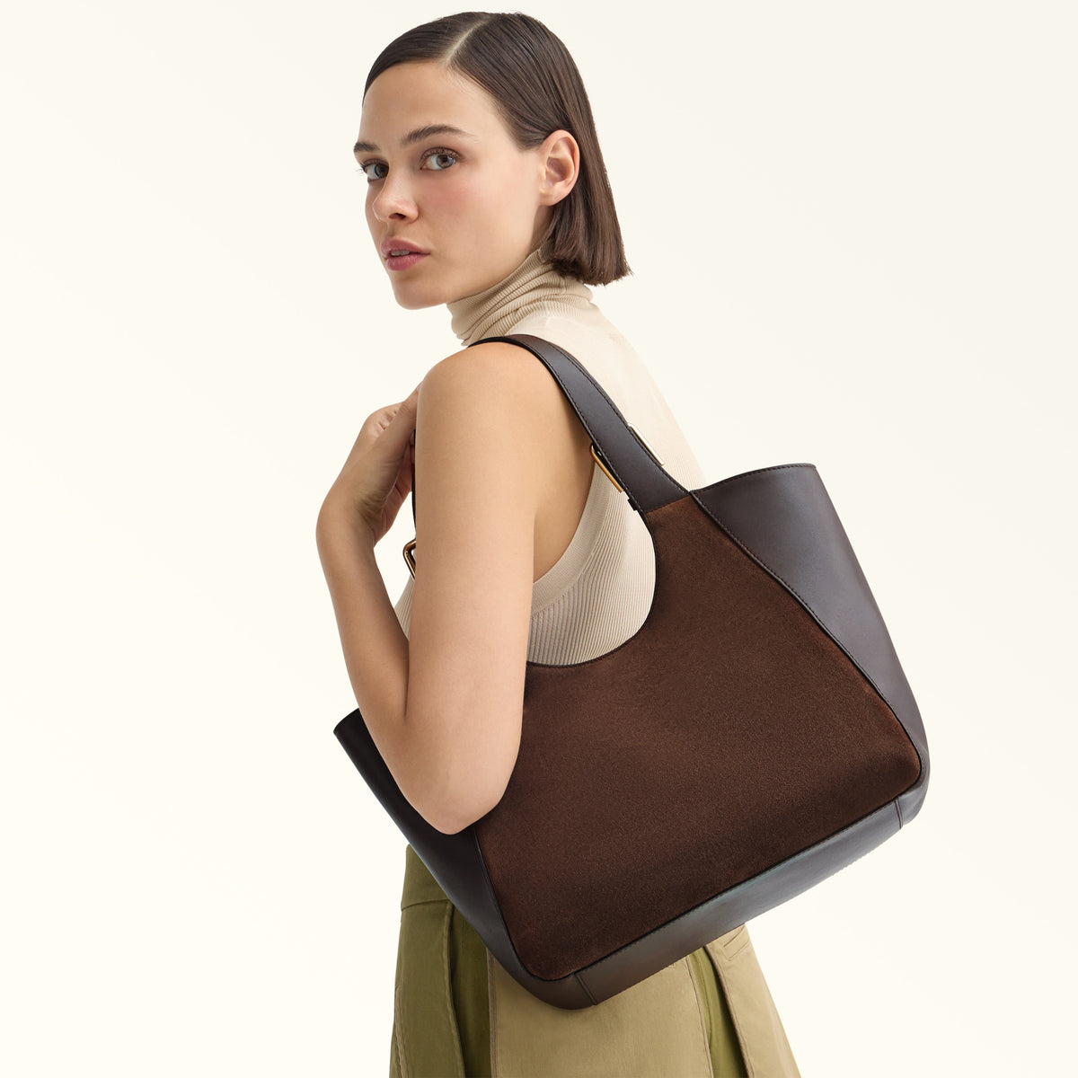 Furla borsa shopping in pelle e camoscio "Dora" WB02012.3244S TONI CIOCCOLATO