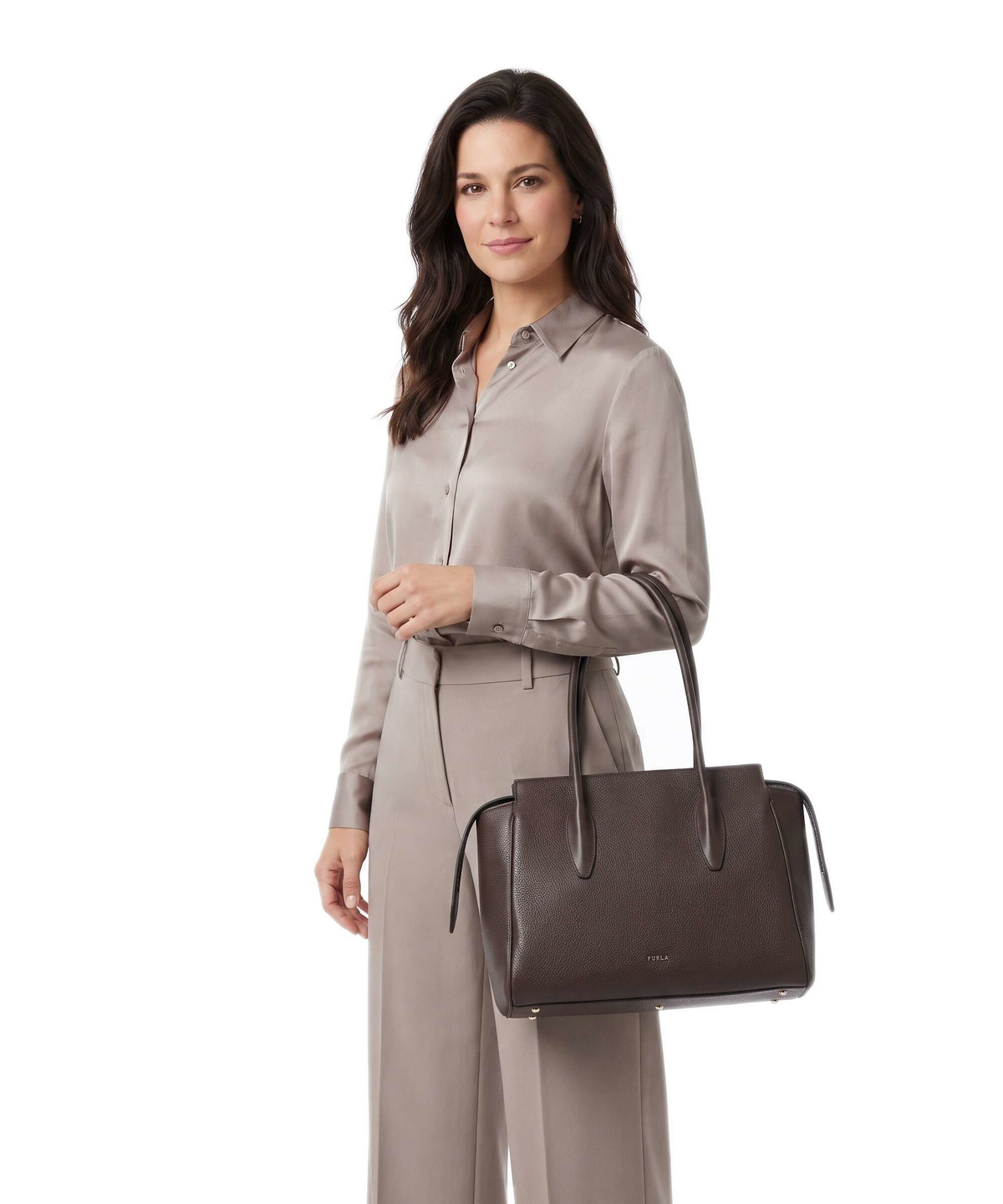 Furla borsa shopping in pelle "Ambra L Tote 31" Marrone WB02175.2460S CIOCCOLATO