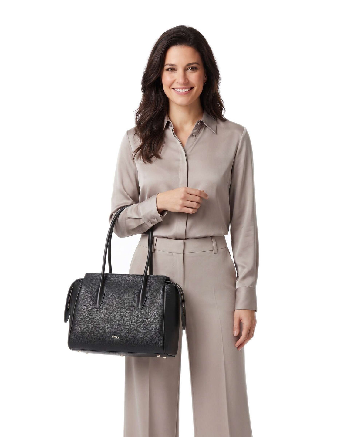 Furla borsa shopping in pelle "Ambra L Tote 31" Nero WB02175.O6000 NERO