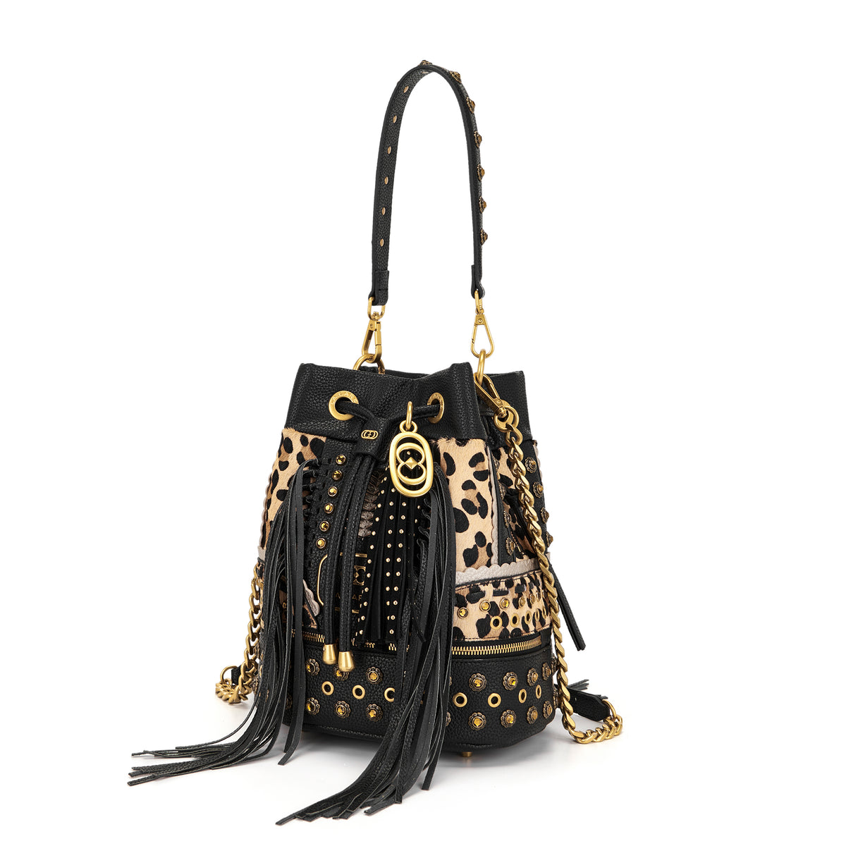 La Carrie borsa secchiello in ecopelle e cavallino "Jungle" Animalier 162M-EM-214-PHO.LEOPARD