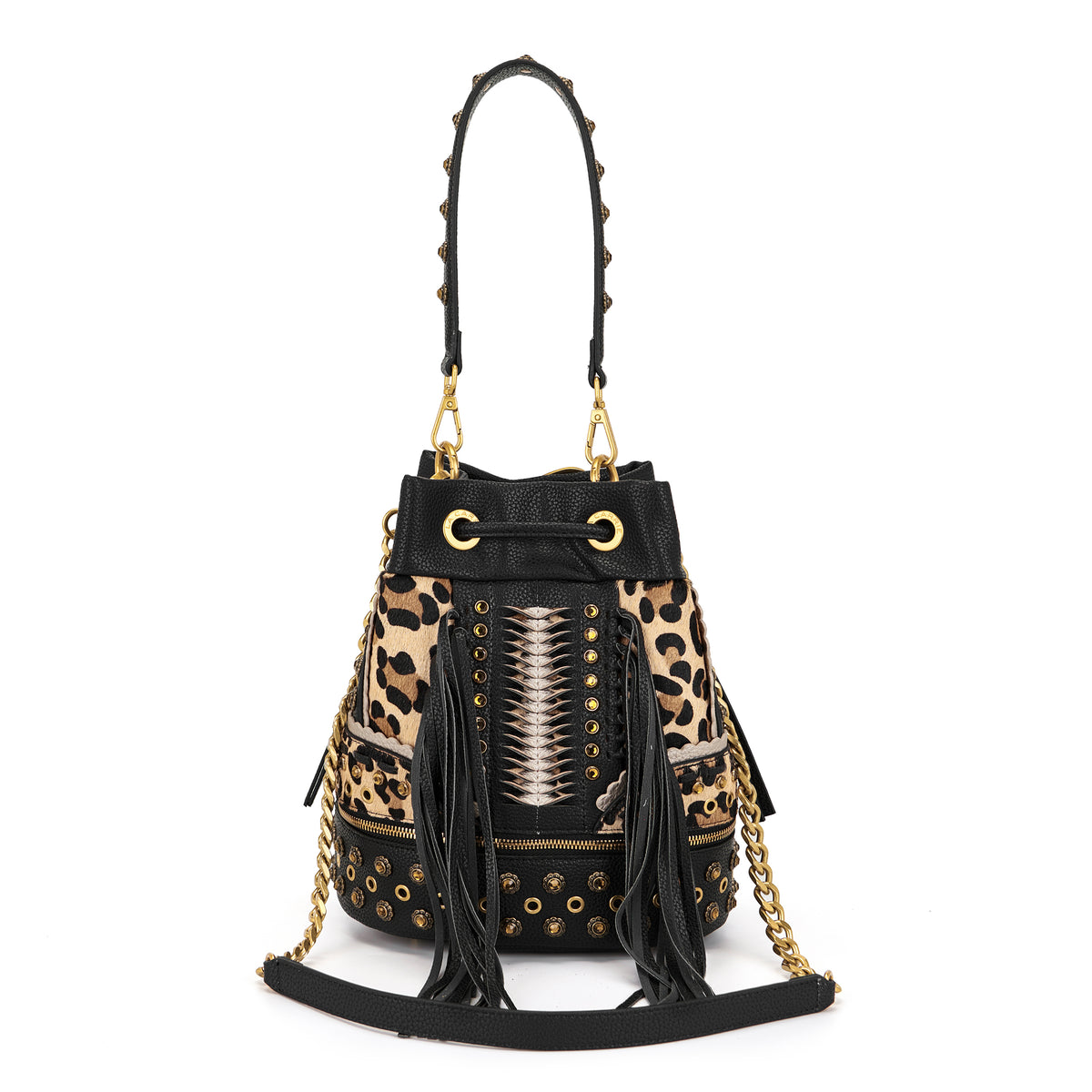 La Carrie borsa secchiello in ecopelle e cavallino "Jungle" Animalier 162M-EM-214-PHO.LEOPARD