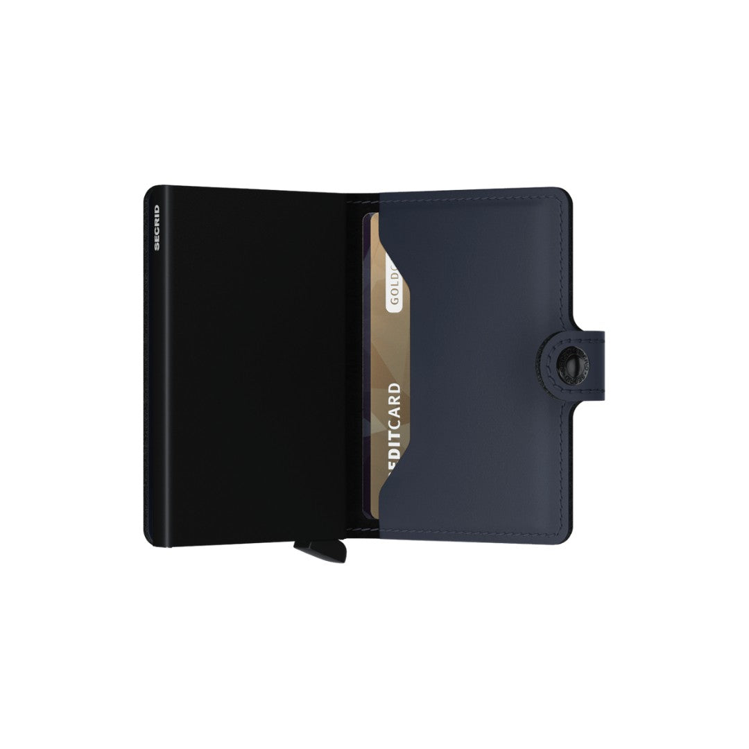 Secrid portafogli compatto in alluminio e pelle "Miniwallet Matte" Blu MM.NIGHT BLUE