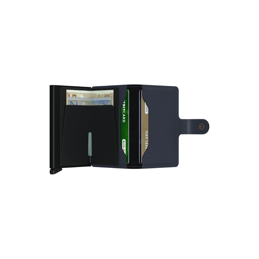 Secrid portafogli compatto in alluminio e pelle "Miniwallet Matte" Blu MM.NIGHT BLUE