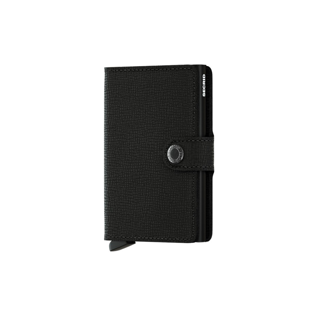Secrid portafogli compatto in alluminio e pelle "Miniwallet Crisple" Nero MC.BLACK