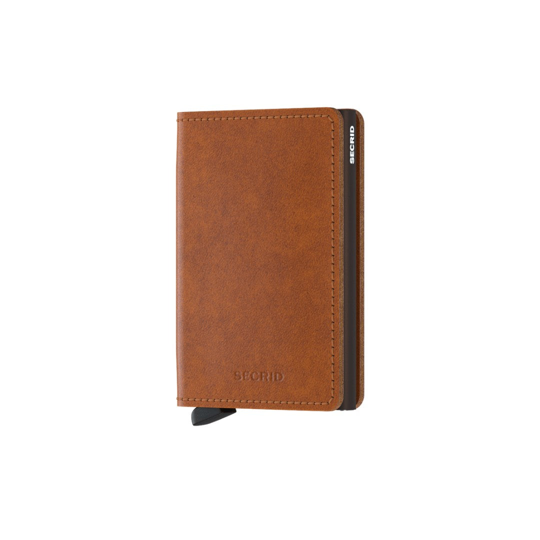 Secrid portafogli compatto in alluminio e pelle "Slimwallet Original" Cuoio SO.COGNAC-BROWN