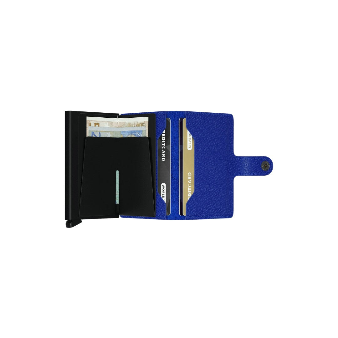Secrid portafogli compatto in alluminio e pelle "Miniwallet Crisple" Blu elettrico MC.BLUE-BLACK