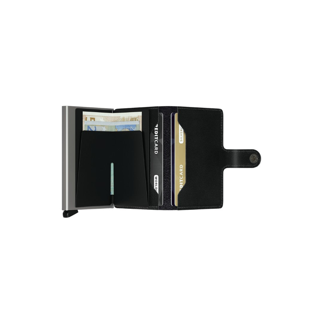 Secrid portafogli compatto in alluminio e pelle "Miniwallet Original" Nero MO.BLACK
