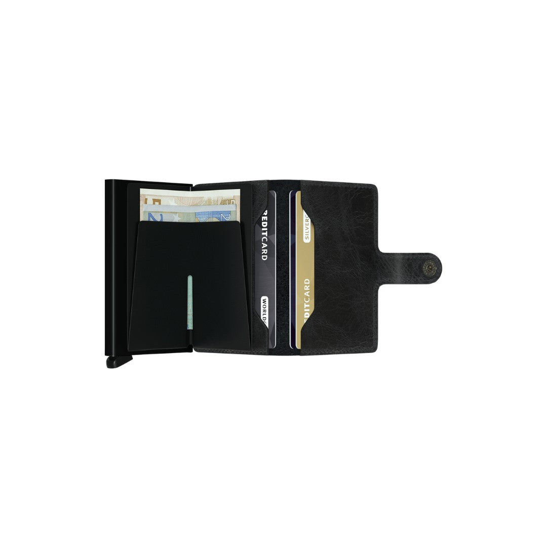 Secrid portafogli compatto in alluminio e pelle "Miniwallet Vintage" Nero MV.BLACK