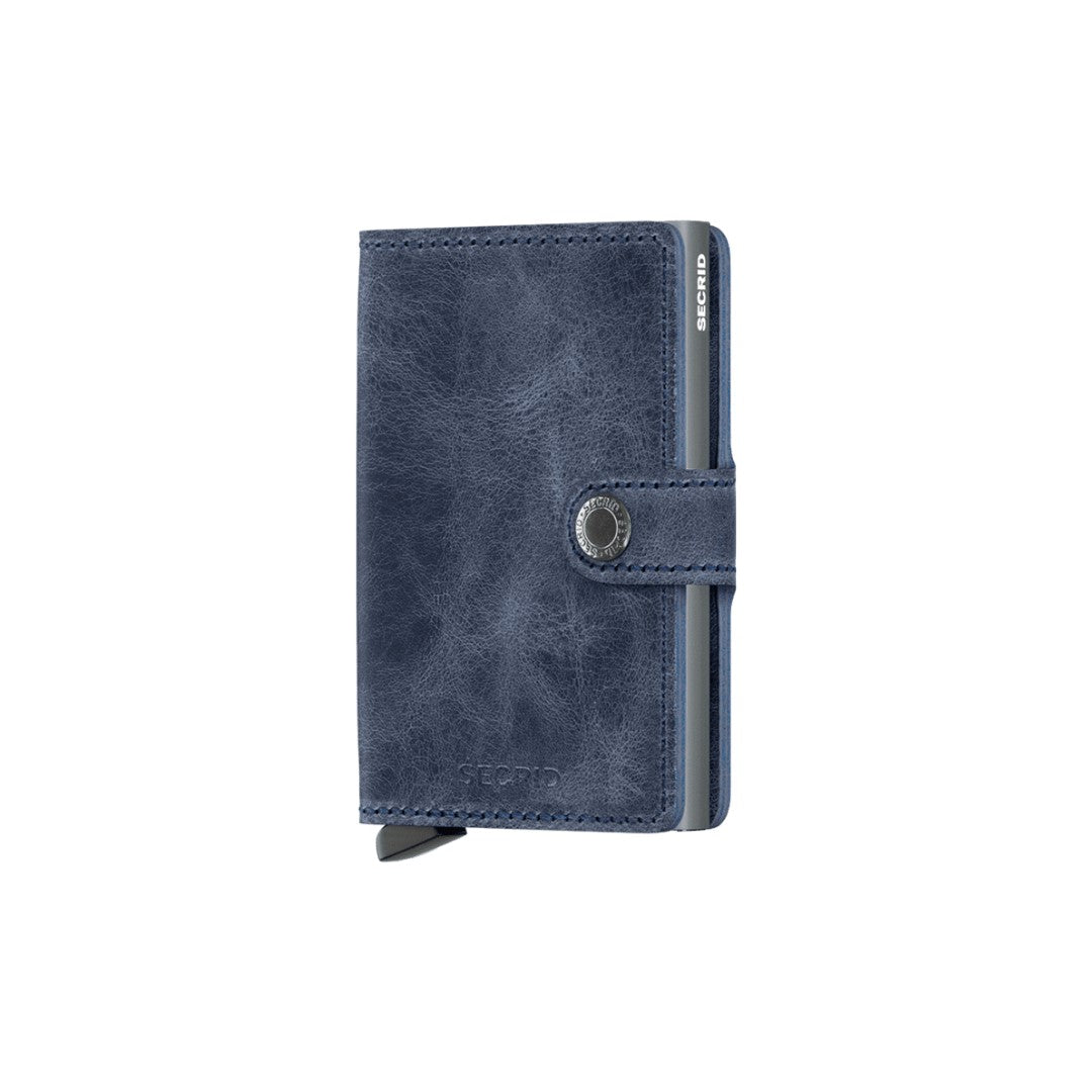 Secrid portafogli compatto in alluminio e pelle "Miniwallet Vintage" Blu MV.BLUE