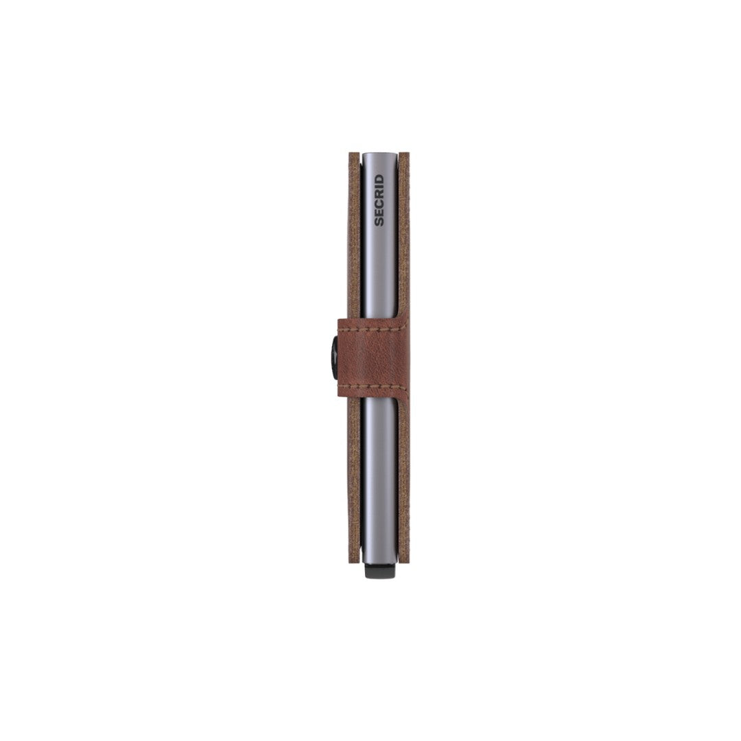 Secrid portafogli compatto in alluminio e pelle "Miniwallet Vintage" Marrone MV.BROWN