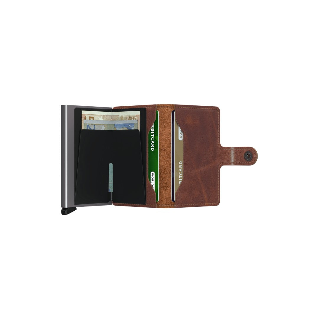 Secrid portafogli compatto in alluminio e pelle "Miniwallet Vintage" Marrone MV.BROWN
