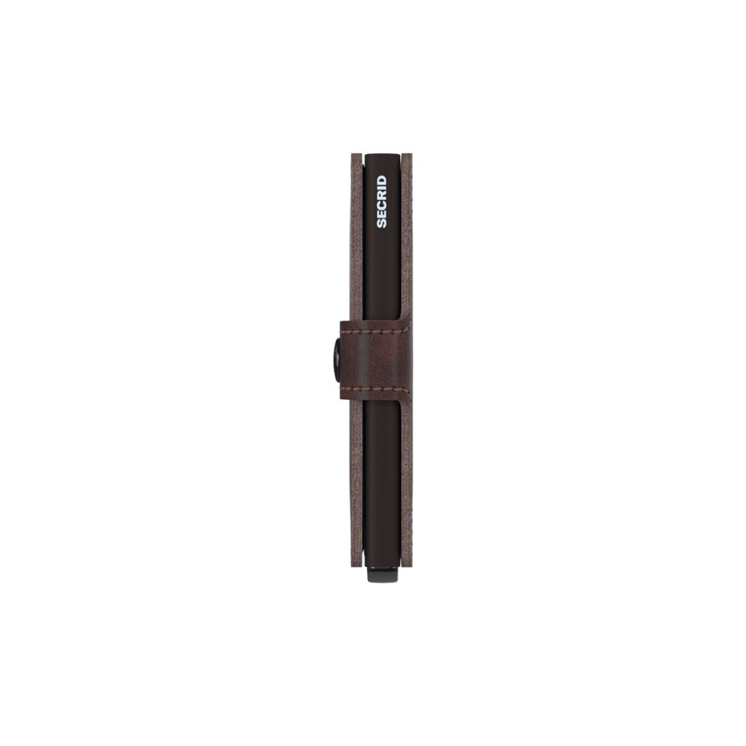 Secrid portafogli compatto in alluminio e pelle "Miniwallet Vintage" Marrone MV.CHOCOLATE
