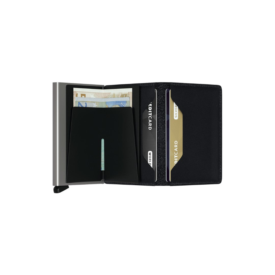 Secrid portafogli compatto in alluminio e pelle "Slimwallet Original" Nero SO.BLACK