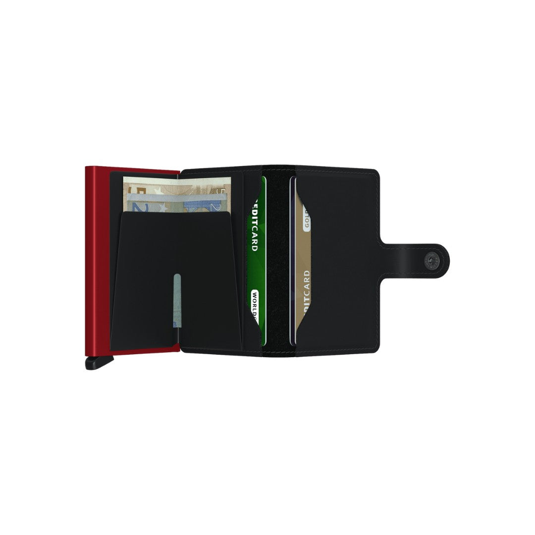 Secrid portafogli compatto in alluminio e pelle "Miniwallet Matte" Nero MM.BLACK & RED