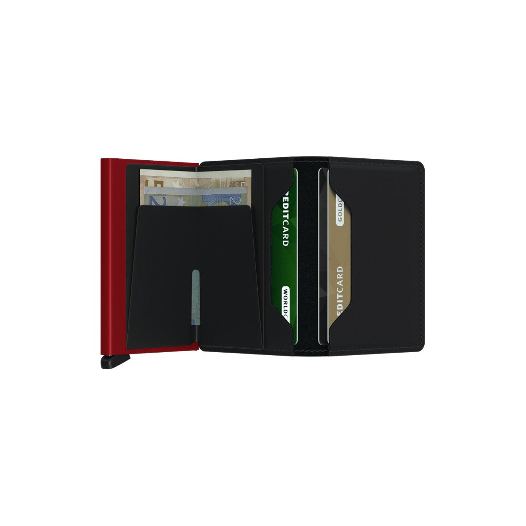 Secrid portafogli compatto in alluminio e pelle "Slimwallet Matte" Nero SM.BLACK & RED