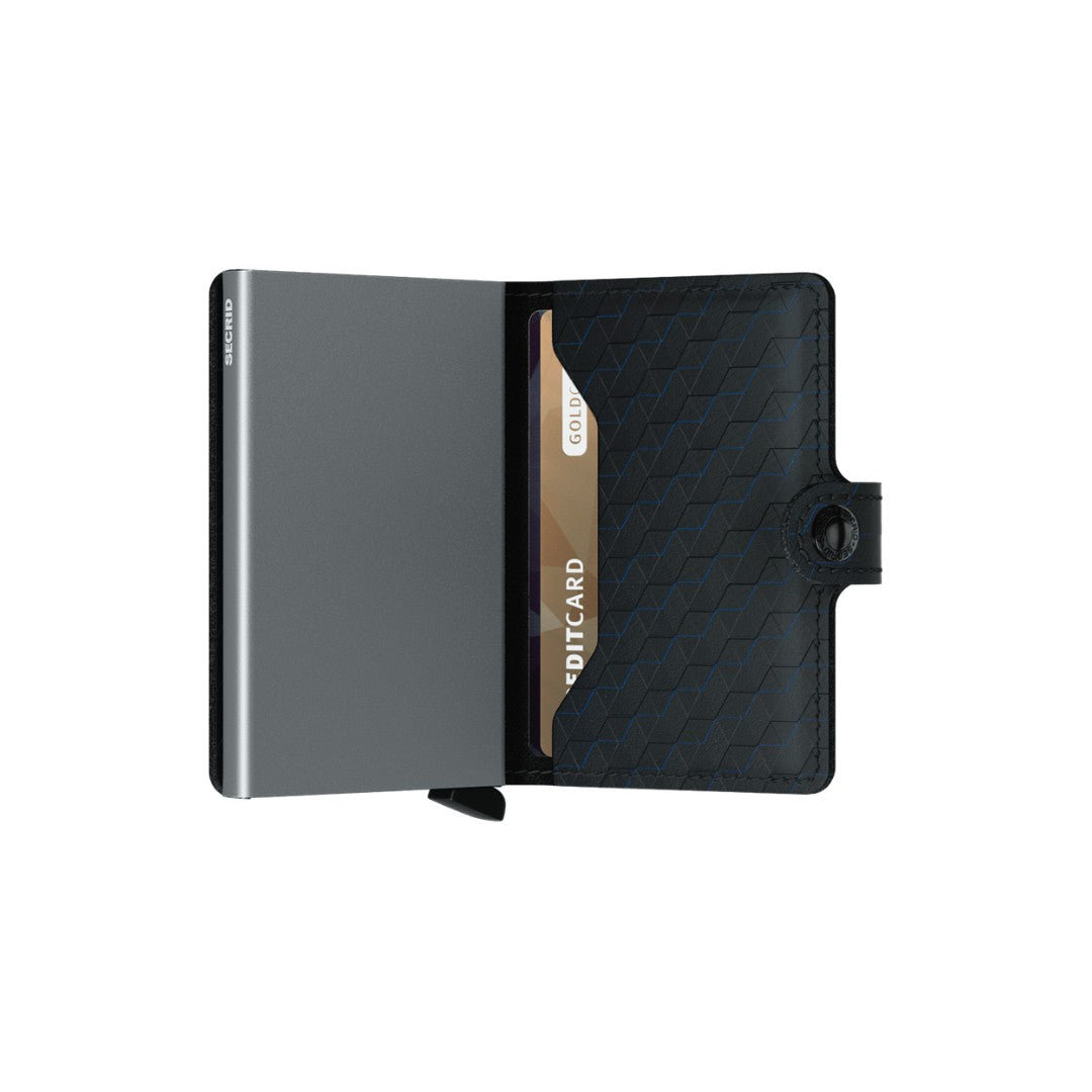 Secrid portafogli compatto in alluminio e pelle "Miniwallet Optical" Nero MOP.BLACK & TITANIUM
