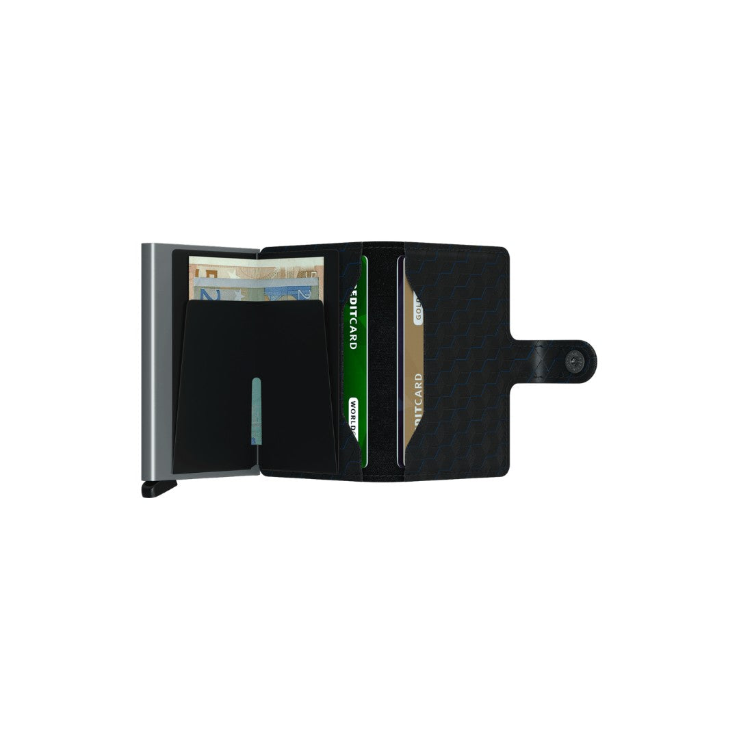 Secrid portafogli compatto in alluminio e pelle "Miniwallet Optical" Nero MOP.BLACK & TITANIUM