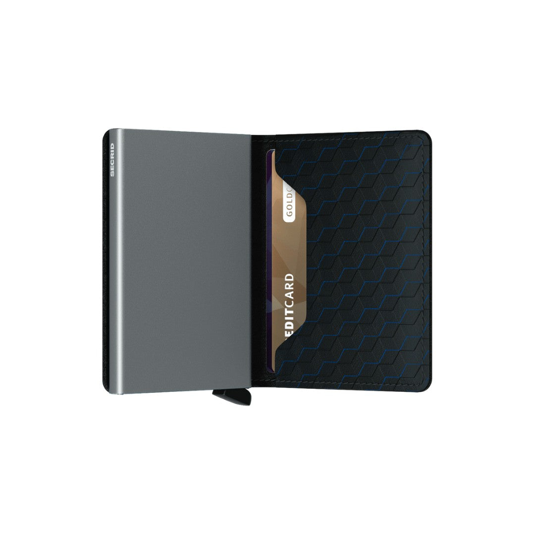 Secrid portafogli compatto in alluminio e pelle "Slimwallet Optical" Nero SOP.BLACK/TITANIUM