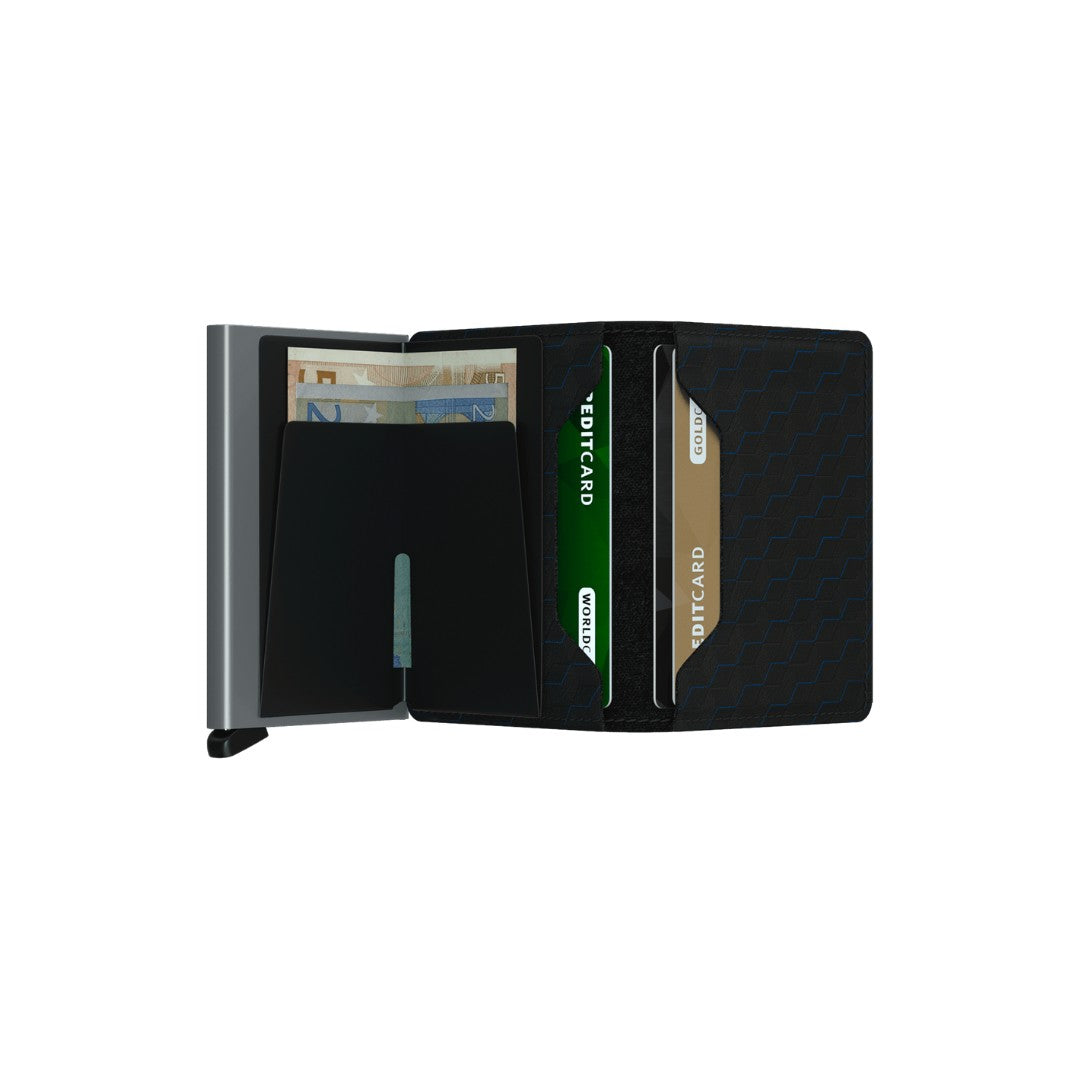 Secrid portafogli compatto in alluminio e pelle "Slimwallet Optical" Nero SOP.BLACK/TITANIUM