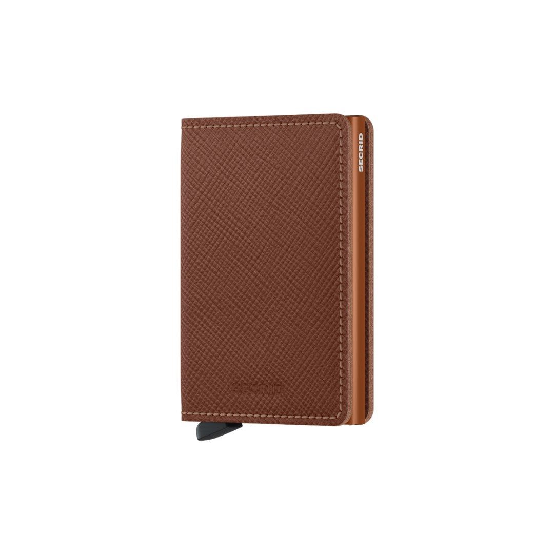 Secrid portafogli compatto in alluminio e pelle "Slimwallet Saffiano" Cuoio SSA.CARAMEL