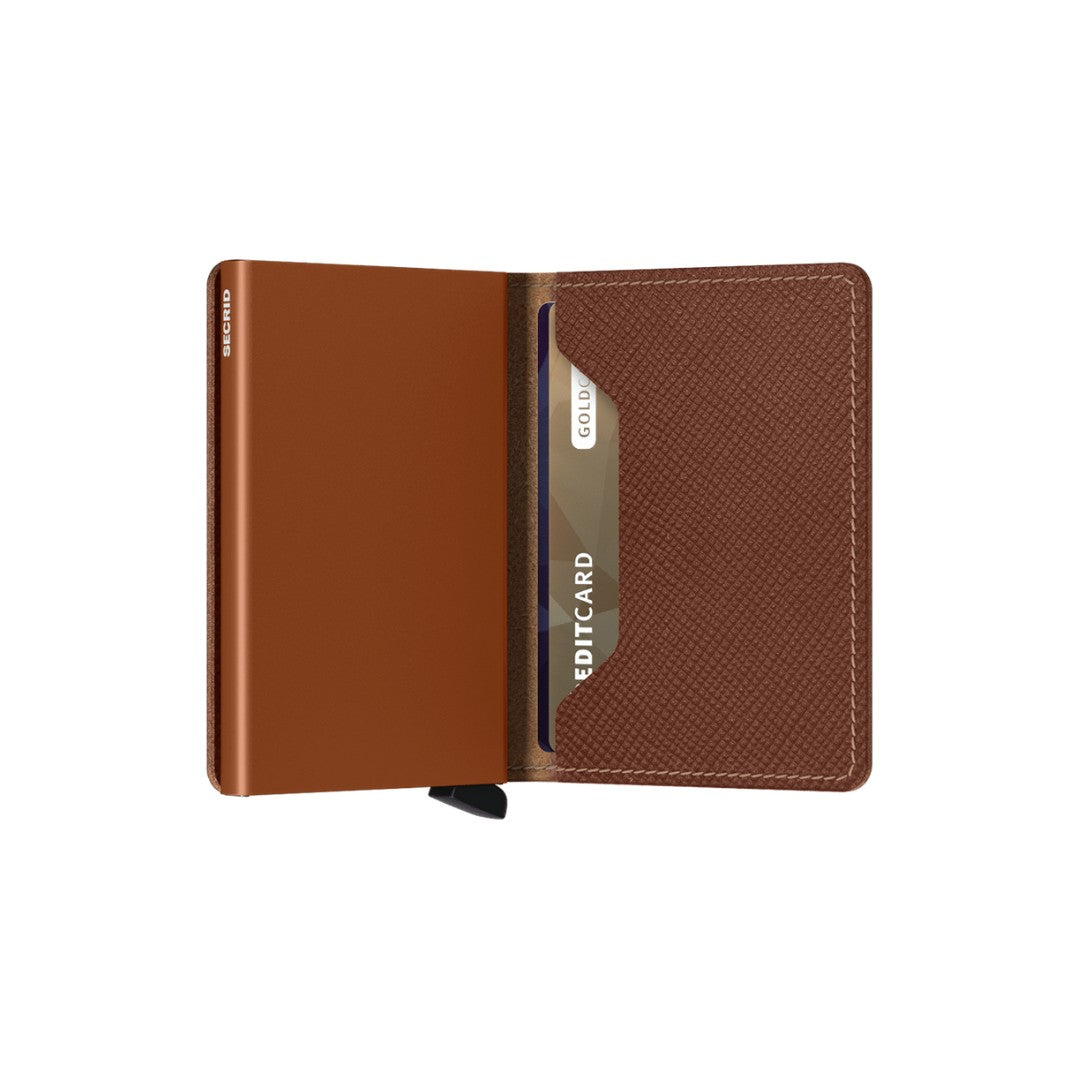 Secrid portafogli compatto in alluminio e pelle "Slimwallet Saffiano" Cuoio SSA.CARAMEL
