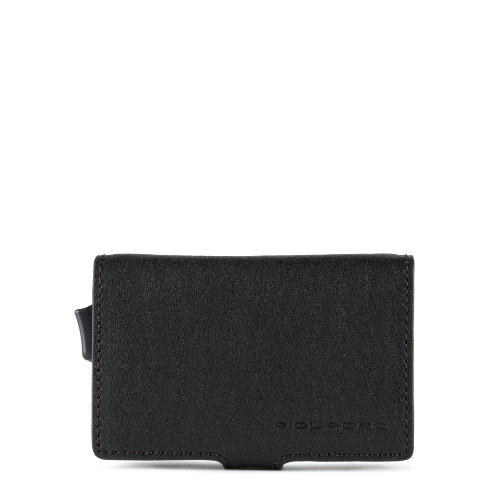 Piquadro portafogli compatto in metallo e pelle "Black Square" Nero PP5649B3R.N