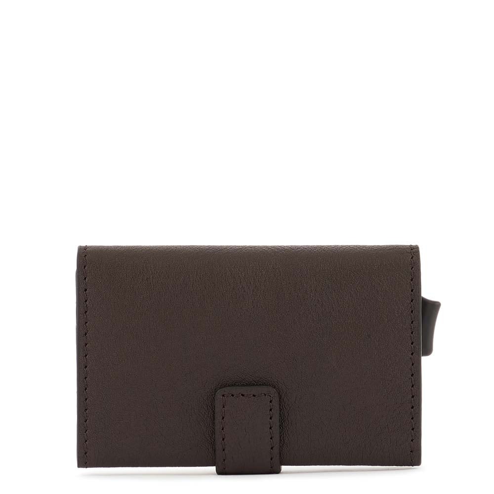 Piquadro portafogli compatto in metallo e pelle "Black Square" Marrone PP5649B3R.TM