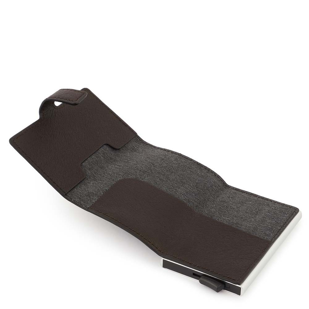 Piquadro portafogli compatto in metallo e pelle "Black Square" Marrone PP5649B3R.TM
