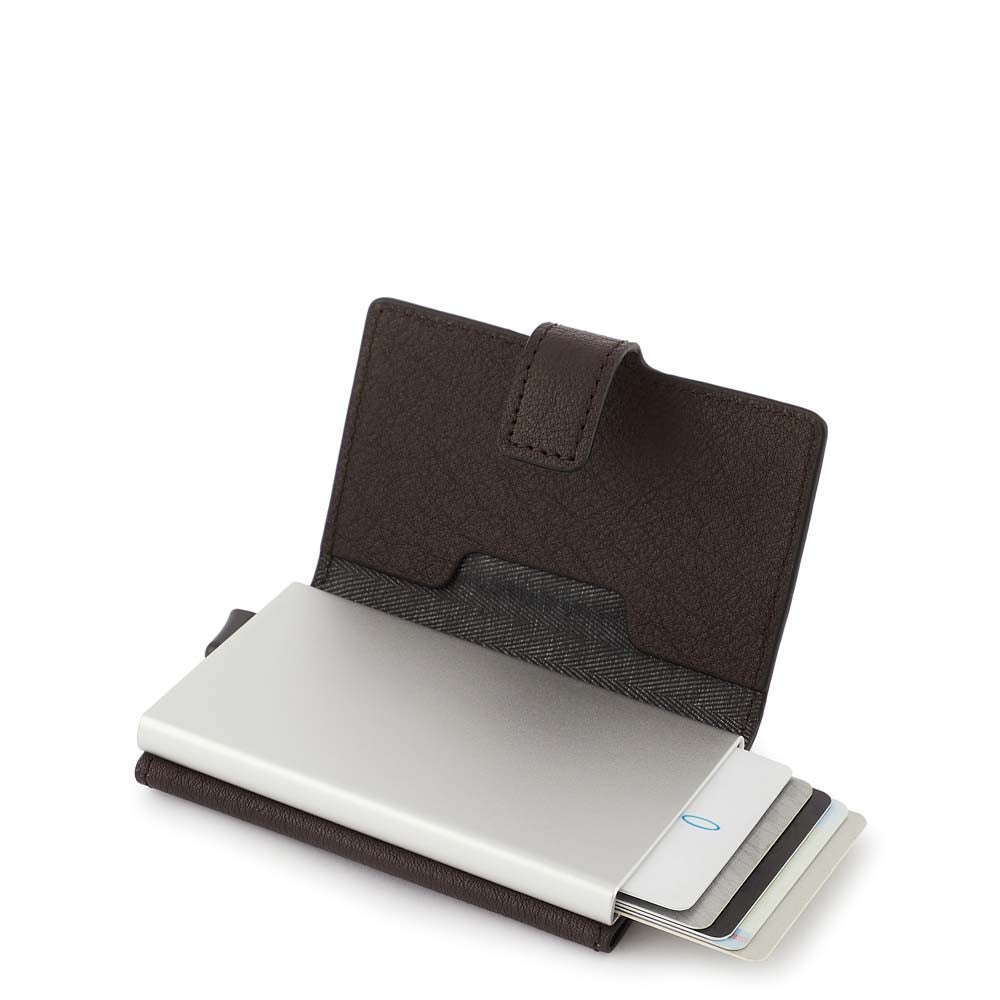 Piquadro portafogli compatto in metallo e pelle "Black Square" Marrone PP5649B3R.TM