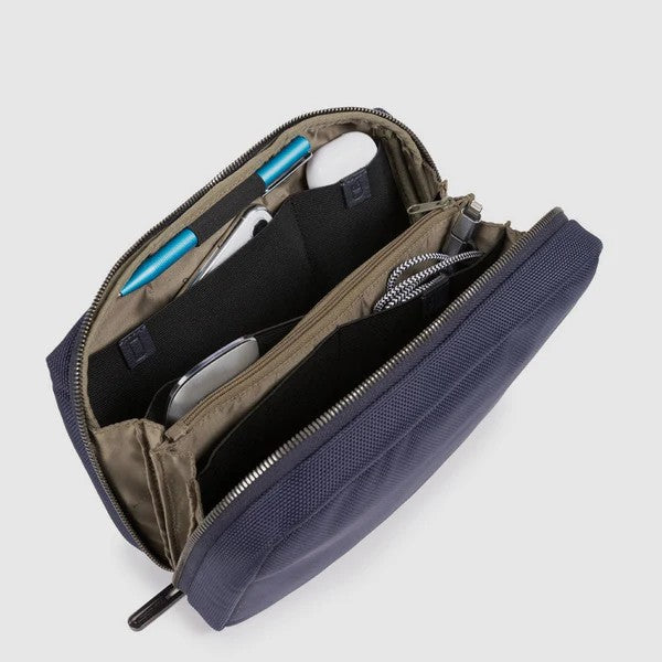 Piquadro astuccio porta cavi in tessuto e pelle "Brief 2 Blu AC5481BR2.BLU