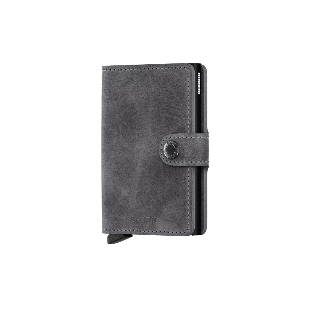 Secrid portafogli compatto in alluminio e pelle "Miniwallet Vintage" Grigio MV.GREY-BLACK