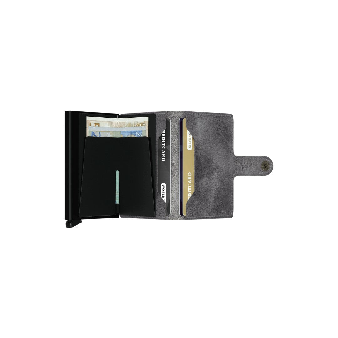 Secrid portafogli compatto in alluminio e pelle "Miniwallet Vintage" Grigio MV.GREY-BLACK